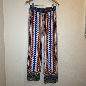 Bebop Womens M Wide Leg Pants Boho Festival Geometric Flowy Hippie Lightweight